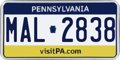 PA license plate MAL2838