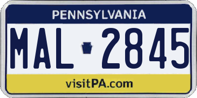 PA license plate MAL2845