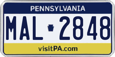 PA license plate MAL2848