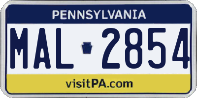 PA license plate MAL2854