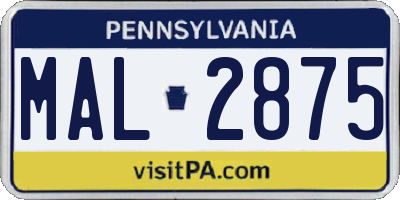 PA license plate MAL2875