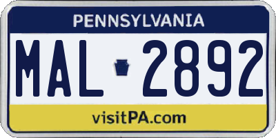 PA license plate MAL2892