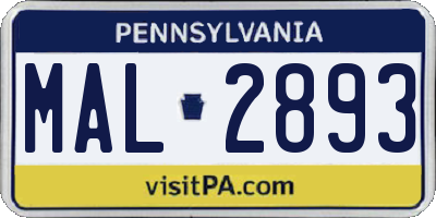 PA license plate MAL2893