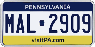 PA license plate MAL2909