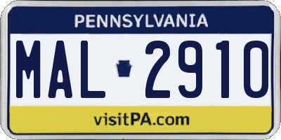 PA license plate MAL2910