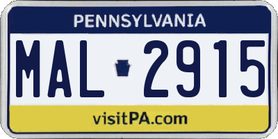 PA license plate MAL2915