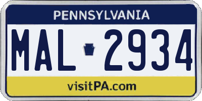 PA license plate MAL2934