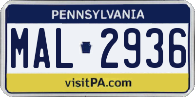 PA license plate MAL2936