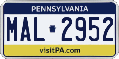 PA license plate MAL2952