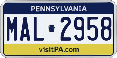 PA license plate MAL2958