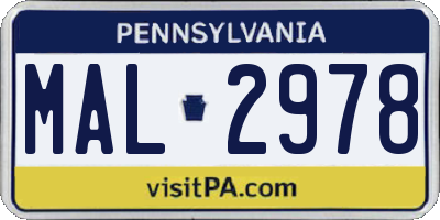 PA license plate MAL2978