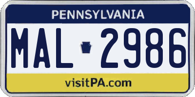 PA license plate MAL2986