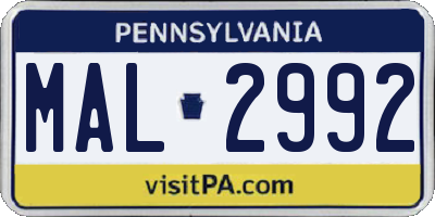PA license plate MAL2992