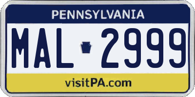 PA license plate MAL2999
