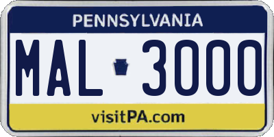 PA license plate MAL3000