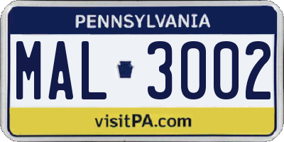 PA license plate MAL3002