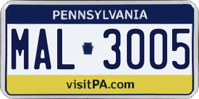 PA license plate MAL3005