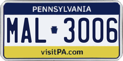 PA license plate MAL3006