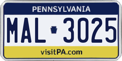 PA license plate MAL3025