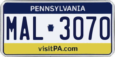 PA license plate MAL3070
