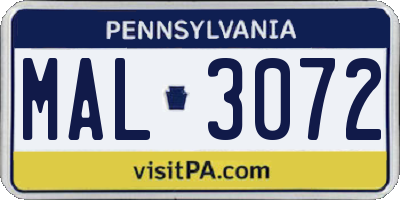 PA license plate MAL3072