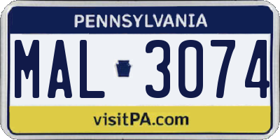 PA license plate MAL3074