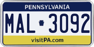 PA license plate MAL3092