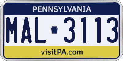 PA license plate MAL3113