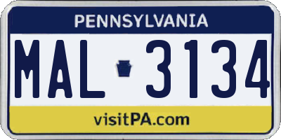PA license plate MAL3134