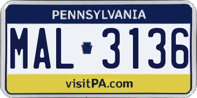 PA license plate MAL3136