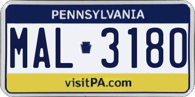 PA license plate MAL3180