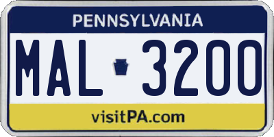 PA license plate MAL3200