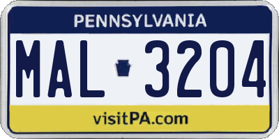 PA license plate MAL3204