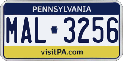 PA license plate MAL3256