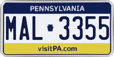 PA license plate MAL3355