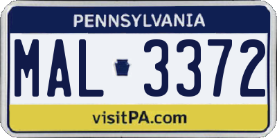 PA license plate MAL3372