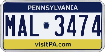 PA license plate MAL3474