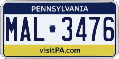 PA license plate MAL3476