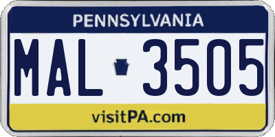 PA license plate MAL3505