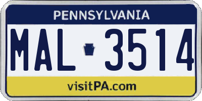 PA license plate MAL3514