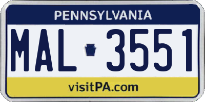 PA license plate MAL3551