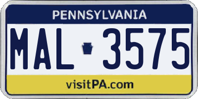 PA license plate MAL3575