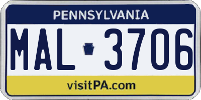 PA license plate MAL3706