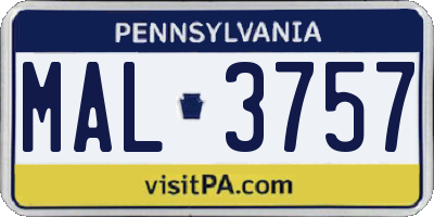 PA license plate MAL3757
