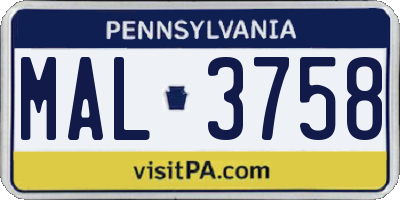 PA license plate MAL3758