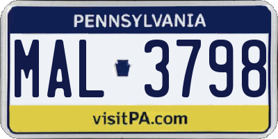 PA license plate MAL3798