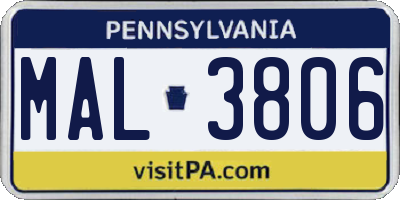 PA license plate MAL3806