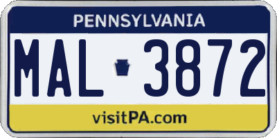 PA license plate MAL3872