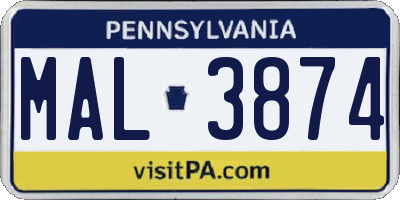 PA license plate MAL3874