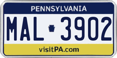 PA license plate MAL3902